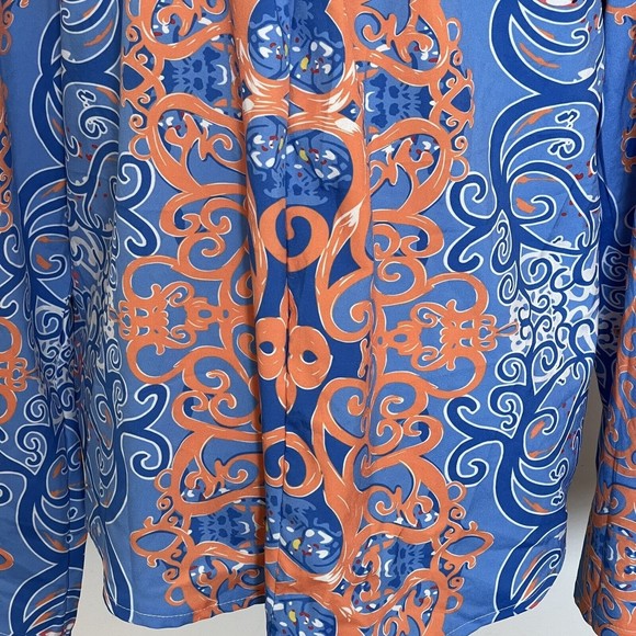 Y2k Womens Blouse Paisley Plus Sz 2XL V Neckline 3/4 Button Tab Artsy Colorful - Picture 6 of 13